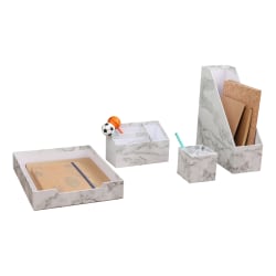 Realspace® 4-Piece Desk Accessory Set, Gray Marble