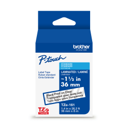 Brother P-Touch TZe161, Laminated, ~1-1/2in x 26.2ft (36mm x 8m), Black on Clear Label Tape