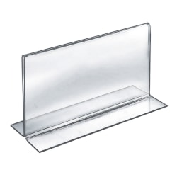 Azar Displays Acrylic Horizontal Double-Foot Sign Holders, 7"H x 11"W x 3"D, Clear, Pack Of 10 Holders