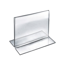 Azar Displays Double-Foot 2-Sided Acrylic Sign Holders, 4"H x 5"W x 3"D, Clear, Pack Of 10 Holders