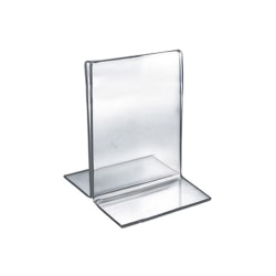 Azar Displays Double-Foot 2-Sided Acrylic Sign Holders, 5"H x 3-1/2"W x 3"D, Clear, Pack Of 10 Holders
