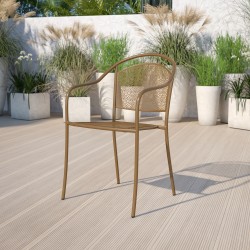Flash Furniture Oia Indoor/Outdoor Steel Patio Armchair with Round Back, Gold