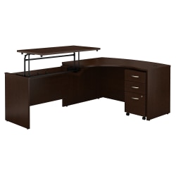 Bush Business Furniture Components 60"W Left Hand 3 Position Sit to Stand L Shaped Desk with Mobile File Cabinet, Mocha Cherry, Standard Delivery