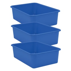 Teacher Created Resources Large Plastic Storage Bins, 5"H x 11-1/2"W x 16-1/4"D, Blue, Pack Of 3 Bins