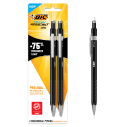 BIC Break Resistant Pro Mechanical Pencil, 0.7MM, Medium Pt, Black Barrel, Pack of 2