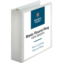 Business Source View 3-Ring Binder, 3" Round Rings, White
