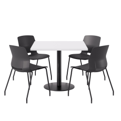 KFI Studios Proof Cafe Pedestal Table With Imme Chairs, Square, 29"H x 42"W x 42"W, Designer White Top/Black Base/Black Chairs
