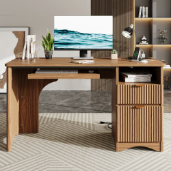 Bestier 55"W Computer Desk, Brown