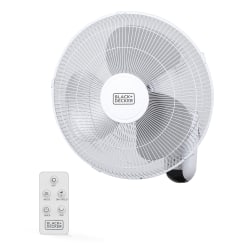 Black+Decker 3-Speed Oscillating Wall Fan With Remote, 18"H x 12"W x 12"D, White