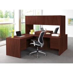 HON® 10700 Series™ Laminate Single-Pedestal Desk, Pedestal On Left, Mahogany