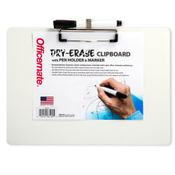 Officemate® Dry-Erase Wood Clipboard With Pen Holder And Marker, Horizontal, 8-1/2" x 11-3/4", White, Total Qty 1
