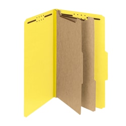Smead® Pressboard Classification Folders With SafeSHIELD® Fasteners, 2 Dividers, Legal Size, 100% Recycled, Yellow, Box Of 10