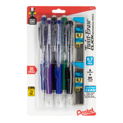 Pentel® Twist-Erase® CLICK Mechanical Pencils, Fine Point, 0.7mm,  Assorted Barrels, Pack of 6, 2 Lead Refills