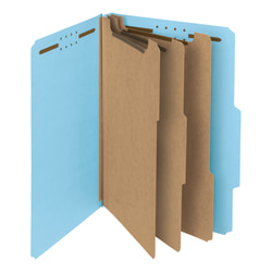 Smead® Pressboard Classification Folders, 3 Dividers, Legal Size, 100% Recycled, Blue, Box Of 10