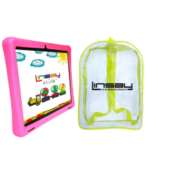 Linsay Octa Core Tablet, 10.1", 4GB Memory, 128GB Storage, Android 13, With Pink Kids Defender Case And Backpack