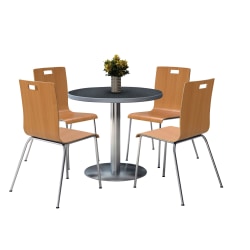 KFI Studios Jive Round Pedestal Table With 4 Stacking Chairs, 29"H x 36"W x 36"D, Natural/Graphite Nebula