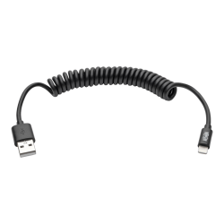 Tripp Lite 4ft Lightning USB/Sync Charge Coiled Cable for Apple Iphone / Ipad Black 4' - USB/Proprietary for iPhone, iPod, Notebook, iPad, Desktop Computer - 4 ft - 1 x Type A Male USB - 1 x Lightning Male Proprietary Connector - MFI - Nickel Plated