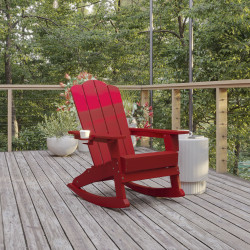 Flash Furniture Newport All-Weather Outdoor Furniture Adirondack Chair With Cup Holder, Red