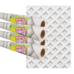 Teacher Created Resources® Better Than Paper® Bulletin Board Paper Rolls, 4' x 12', White Trellis, Pack Of 4 Rolls