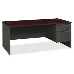 HON® 38000 72"W Right-Pedestal Computer Desk, Mahogany/Charcoal