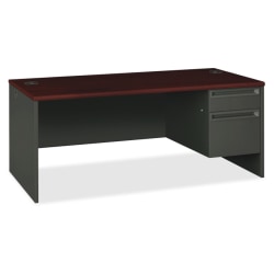 HON® 38000 Series Right Pedestal Desk, Mahogany/Charcoal