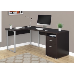 Monarch Specialties L-Shaped Computer Desk With 2 Drawers, Cappuccino
