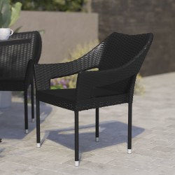 Flash Furniture Ethan All-Weather PE Rattan Wicker Stacking Patio Dining Chair, Black