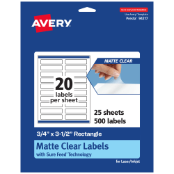 Avery® Permanent Labels With Sure Feed®, 94217-CMF25, Rectangle, 3/4" x 3-1/2", Matte Clear, Pack Of 500