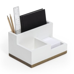 Realspace® 3-Compartment Wood Desktop Organizer, 4-1/2"H x 8-1/2"W x 6"D, White/Natural