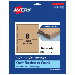 Avery® Printable Mini Business Cards With Sure Feed® Technology, Print-To-The-Edge, 1.75"x3.5", Kraft Brown, Pack Of 80