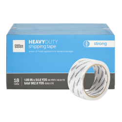 Office Depot® Brand Heavy Duty Shipping Packing Tape, 1.89" x 54.6 Yd, Crystal Clear, Pack Of 18 Rolls