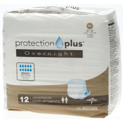 Protection Plus Overnight Protective Underwear, X-Large, 56 - 68", White, Bag Of 12, Case Of 4 Bags