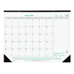 2026 Brownline EcoLogix Monthly Desk Pad Calendar, 22" x 17", 100% Recycled, Green/White, January to December, C177437