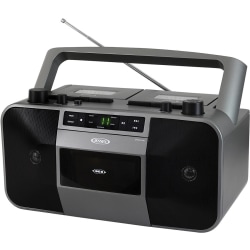 JENSEN Portable Stereo CD Player Dual Cassette Deck Recorder with AM/FM Radio - 1 x Disc Integrated Stereo Speaker - Gray LED - CD-DA, MP3 - Auxiliary Input