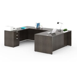 Boss Office Products 71"W Executive U-Shaped Desk With Box/Box/File Storage Pedestal, Driftwood