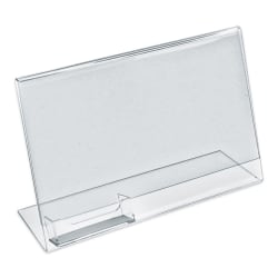 Azar Displays Acrylic Horizontal L-Shaped Sign Holders With Business Card Pocket, 8-1/2"H x 11"W x 3"D, Clear, Pack Of 10 Holders