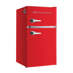 Frigidaire 2-Door Retro 3.2 cu ft Compact Bar Fridge with Freezer and Side Bottle Opener, Red