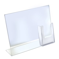 Azar Displays Acrylic Horizontal/Vertical L-Shaped Sign Holders With Brochure Pocket, 11"H x 14"W x 3"D, Clear, Pack Of 2 Holders