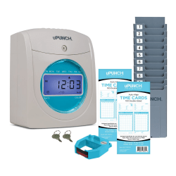 uPunch SB1200 Electronic Auto-Align Punch Time Clock Bundle, Unlimited Employees, 12"H x 11"W x 16"D