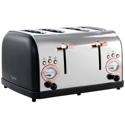 MegaChef 4-Slice Wide Slot Toaster With Variable Browning, Black/Rose Gold
