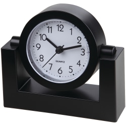 Timekeeper Desktop Swivel Clock Black Frame w/ White Face, Black - Analog - Quartz - Black Case - Plastic