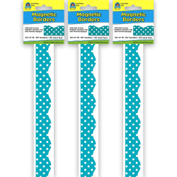 Teacher Created Resources Magnetic Borders, 24" x 1-1/2", Teal Polka Dots, 12 Borders Per Pack, Set Of 3 Packs