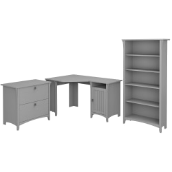 Bush Furniture Salinas 55"W Corner Desk With Lateral File Cabinet And 5 Shelf Bookcase, Cape Cod Gray, Standard Delivery