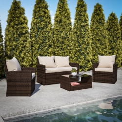 Flash Furniture Aransas Series 4-Piece Patio Set, Beige/Brown
