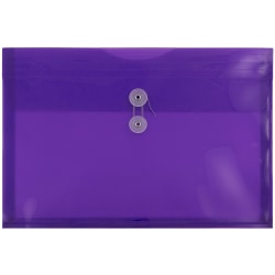 JAM Paper® Plastic Booklet Envelopes, Legal-Size, 10 1/2" x 14 1/2", Button & String Closure, Purple, Pack Of 12