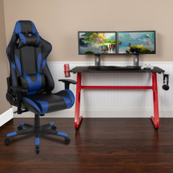 Flash Furniture Gaming Desk And Reclining Chair Set With Cup Holder And Headphone Hook, Blue, BLNX20RSG1030BL
