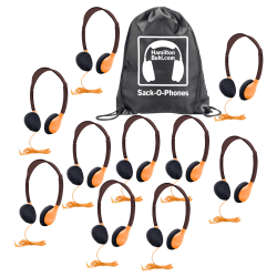 HamiltonBuhl Sack-O-Phones Personal Headphones With Carry Bag, Orange, Bag Of 10 Headphones