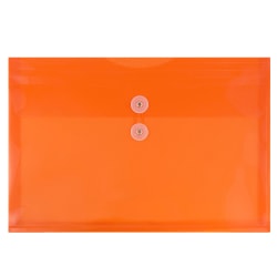 JAM Paper® Booklet Plastic Envelopes, Letter-Size, 9 3/4" x 13", Button & String Closure, Orange, Pack Of 12