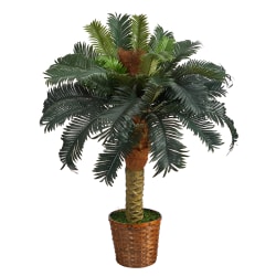 Nearly Natural Sago Palm 36"H Artificial Plant With Planter, 36"H x 15"W x 15"D, Green/Black