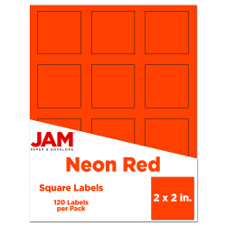 JAM Paper® Mailing Address Labels, Square, 2" x 2", Neon Red, Pack of 120